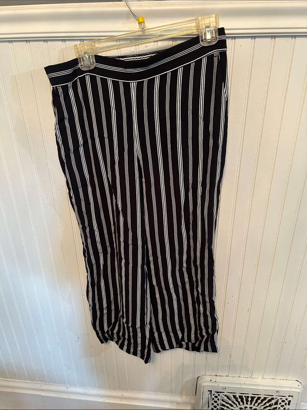 LOFT Black and White Vertical Stripe Midi Pants